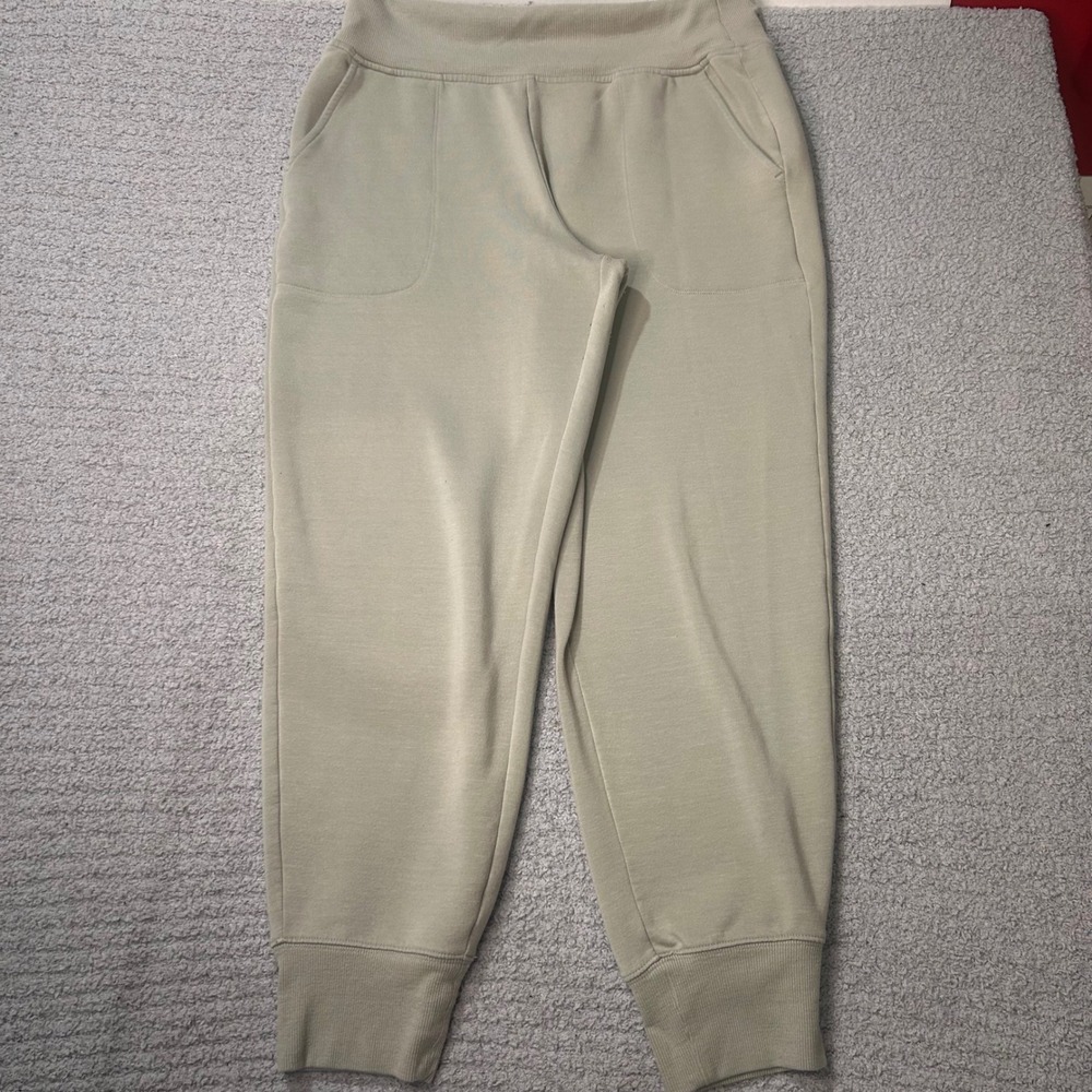 Athleta Joggers Coaster Luxe Medium Sage Green Fleece Lined Loungewear Cozy